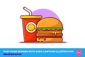 Fast Food Burger With Soda Cartoon