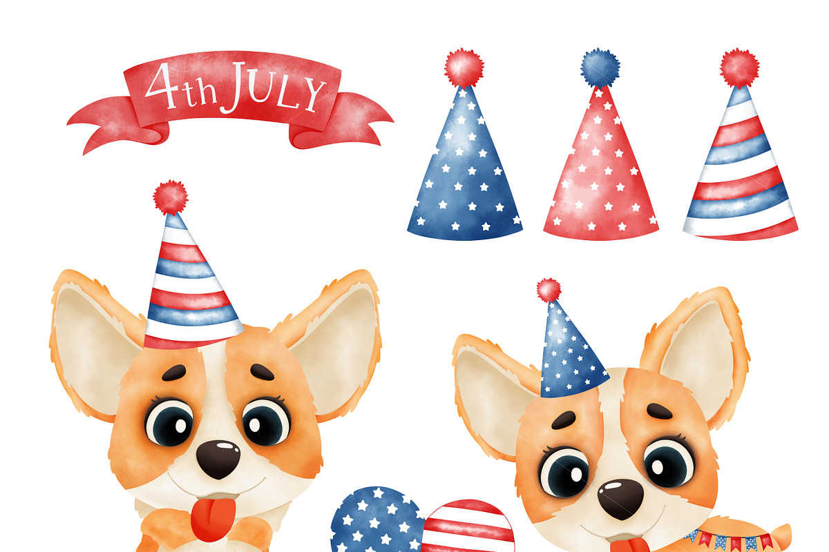SALE! Watercolor Corgi. 4th of July, a Decorative Illustration by Natalya_Mona_Art (Photo 3 of 8)
