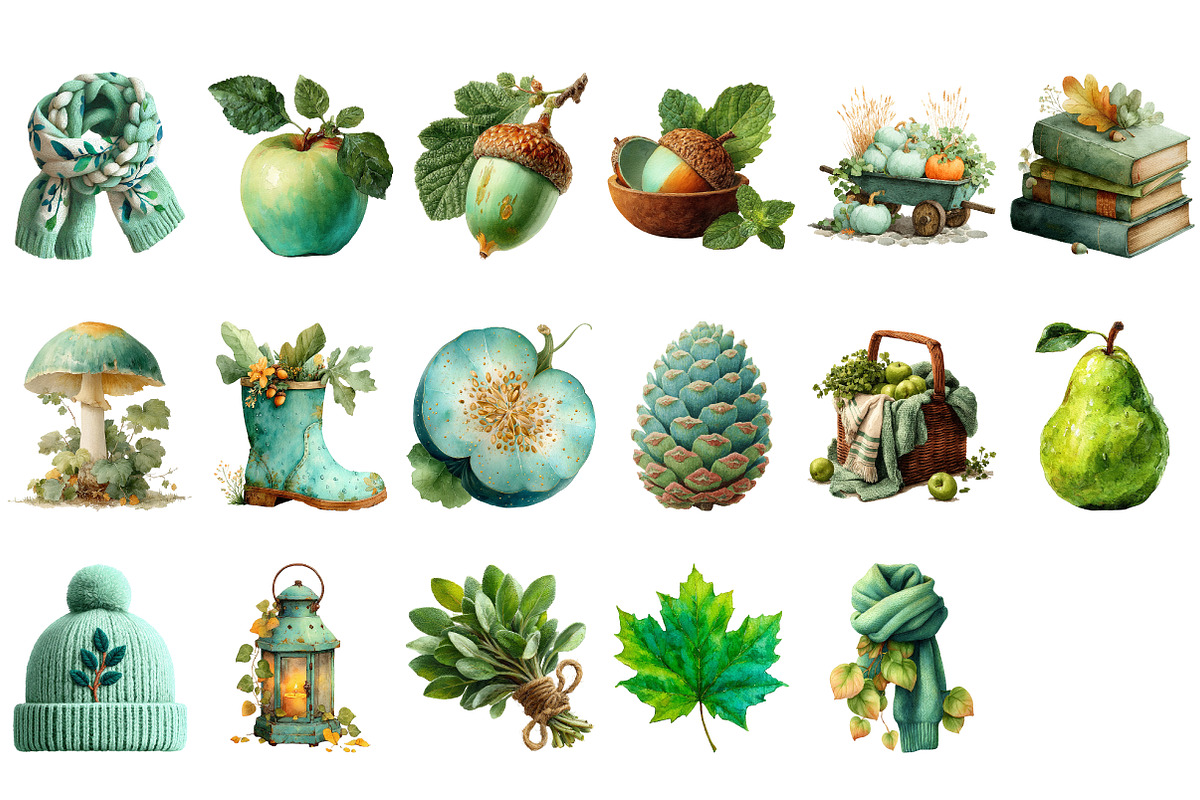 Mint Fresh Green Autumn Clipart, an Illustration by Craft Nest (Photo 3 of 4)