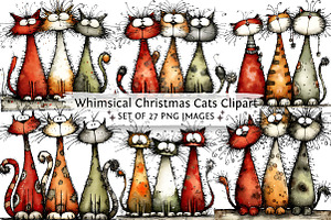 Whimsical Christmas Cats Clipart, a Texture Illustration by DreamPrint404