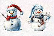 Watercolor Christmas Snowman Clipart, an Illustration by Dream Creation (Thumbnail 6 of 6)