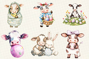 Watercolor Easter Cow Clipart, an Illustration by OK Design (Thumbnail 2 of 5)