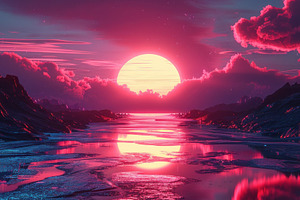 Vivid pink and purple sunset over a, a Photo by LOGOCREATIVE