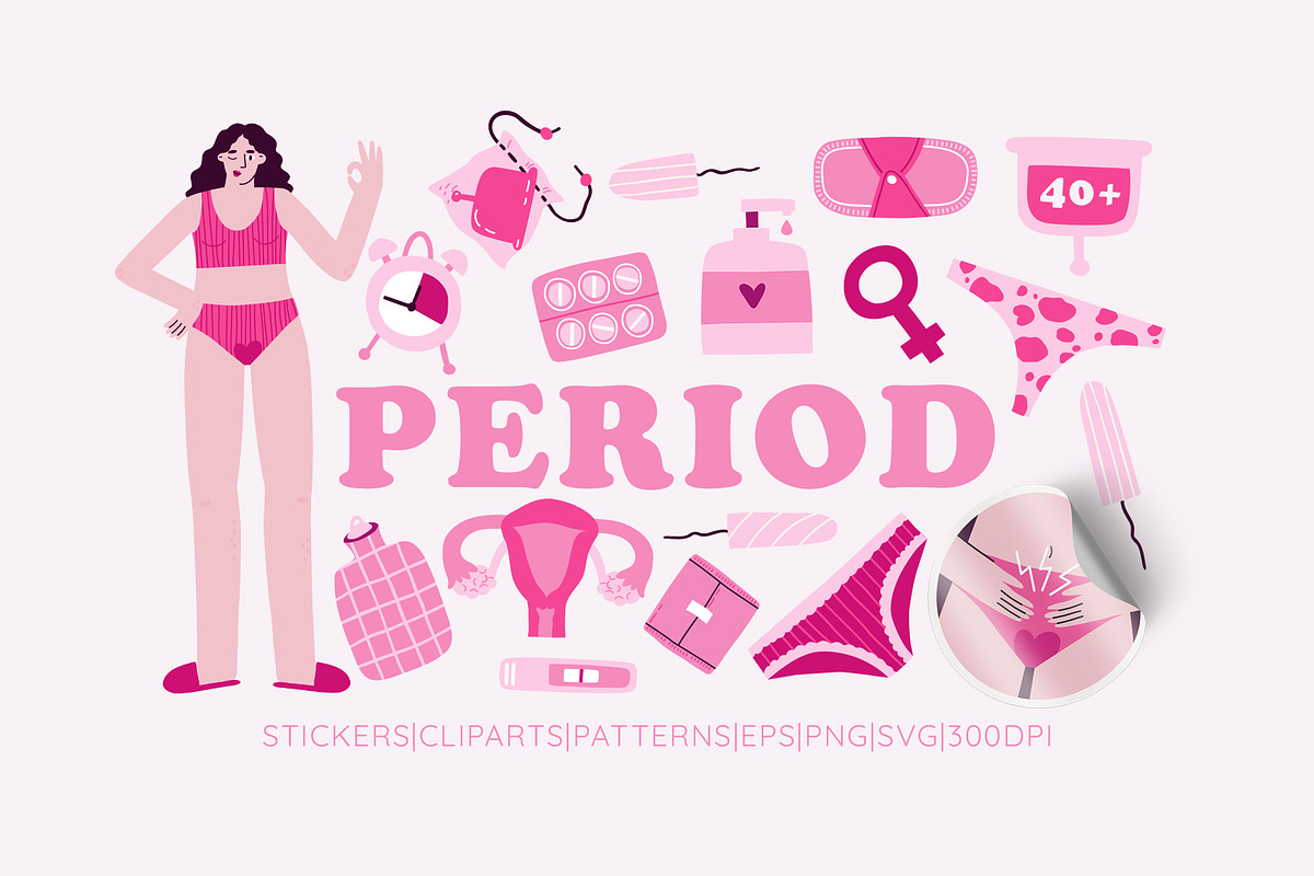 PERIOD: stickers, cliparts, patterns, a Healthcare Illustration by Elliko shop (Photo 1 of 9)