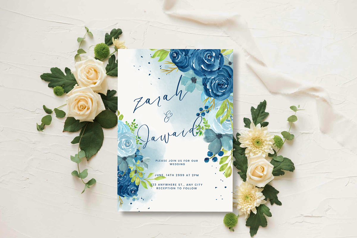 Blue Flowers Wedding Invitation, an Invitation Template by Weddinginvitation by Fati (Photo 3 of 4)