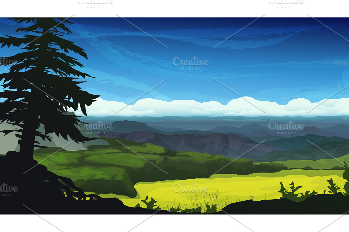 a mountain view panorama at sunny, an Illustration by IfH