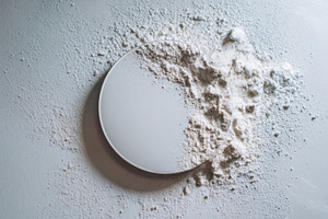 Flour spilled around a white plate, a Photo by Beautiful things