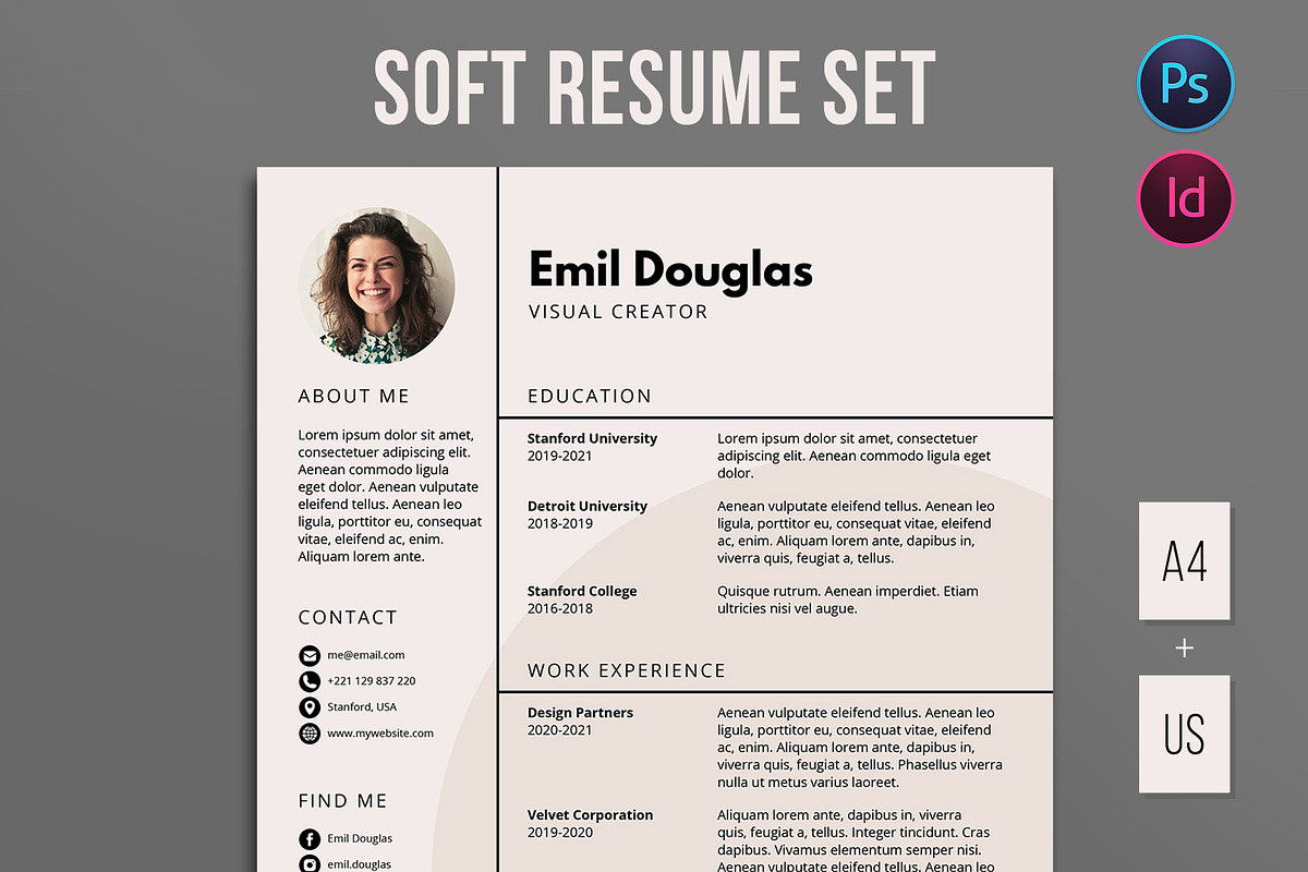 Soft Elegant Resume / CV Template, a Resume Template by velvetmade.designs (Photo 1 of 5)