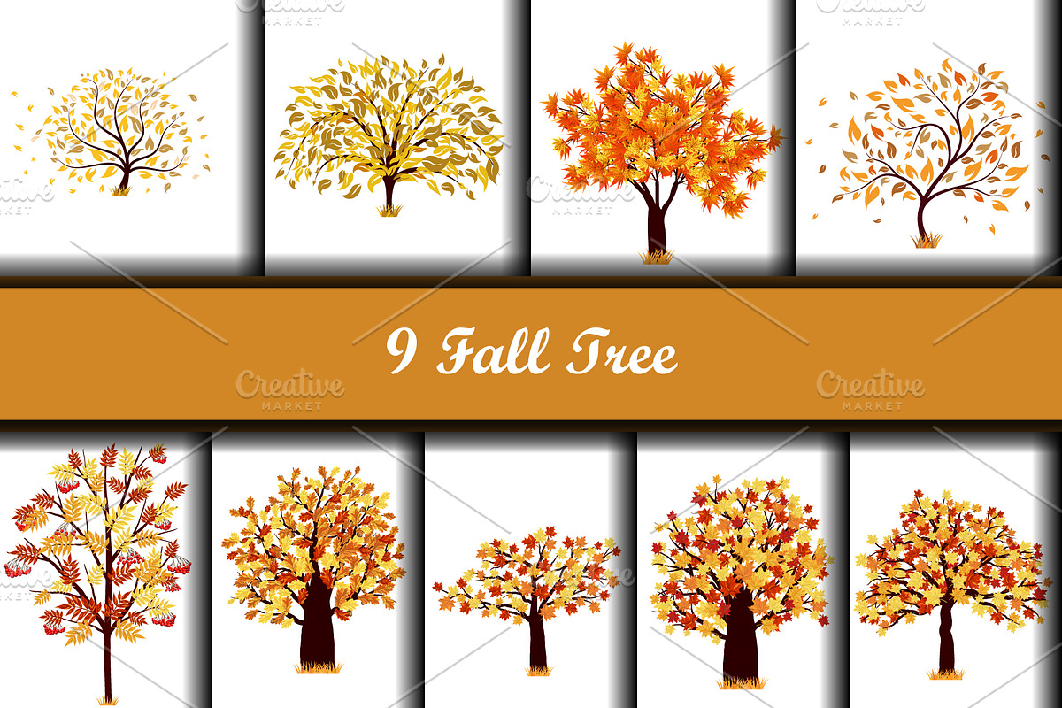 Fall Maple Tree Set, a Decorative Illustration by Pavel Vectors