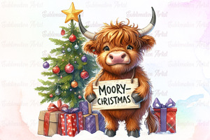 Moo-ry Christmas Cow PNG, an Illustration by Sublimation Artist
