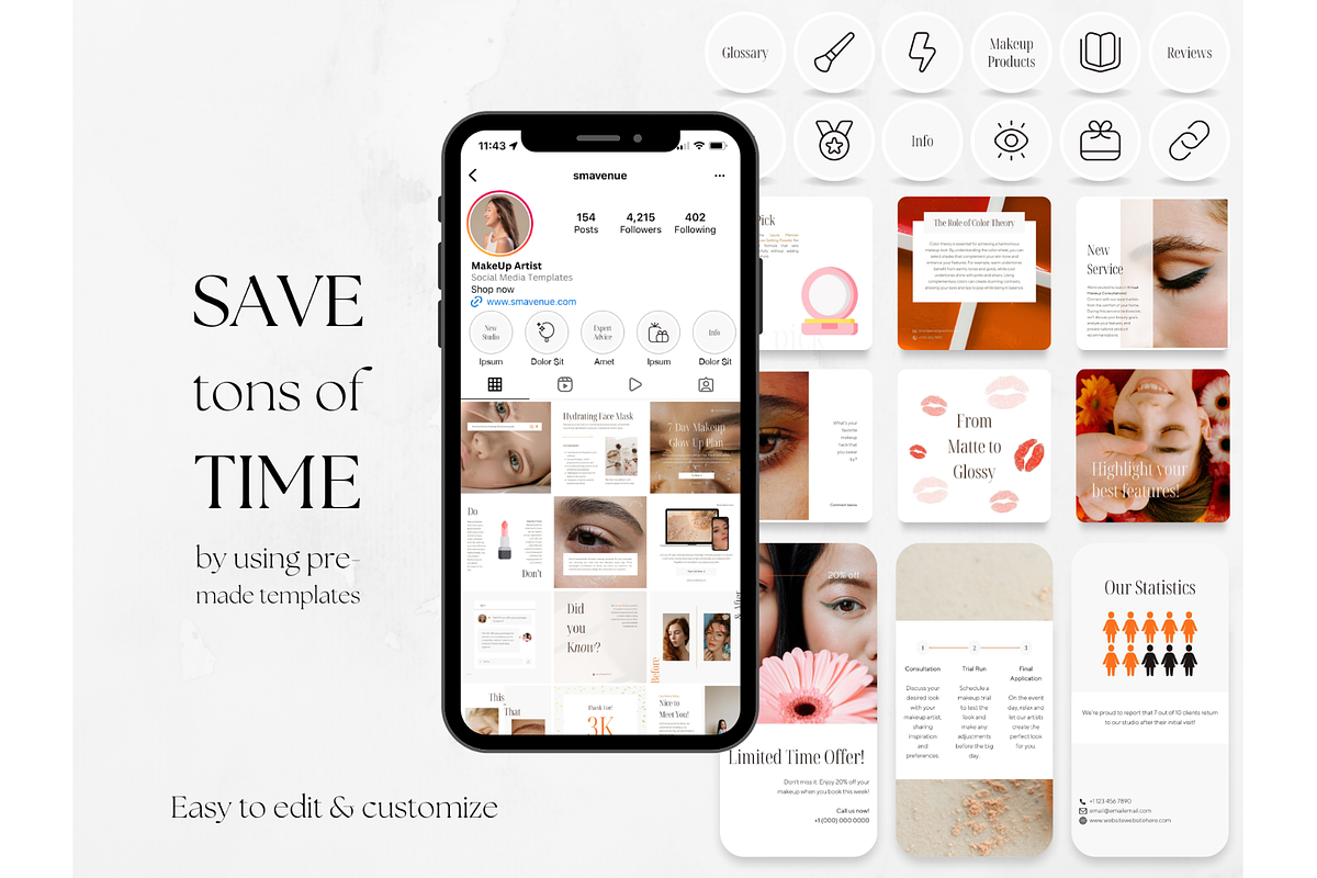 300 Beige MakeUp Social Media BUNDLE, a Social Media Template by PatternLab. (Photo 5 of 9)