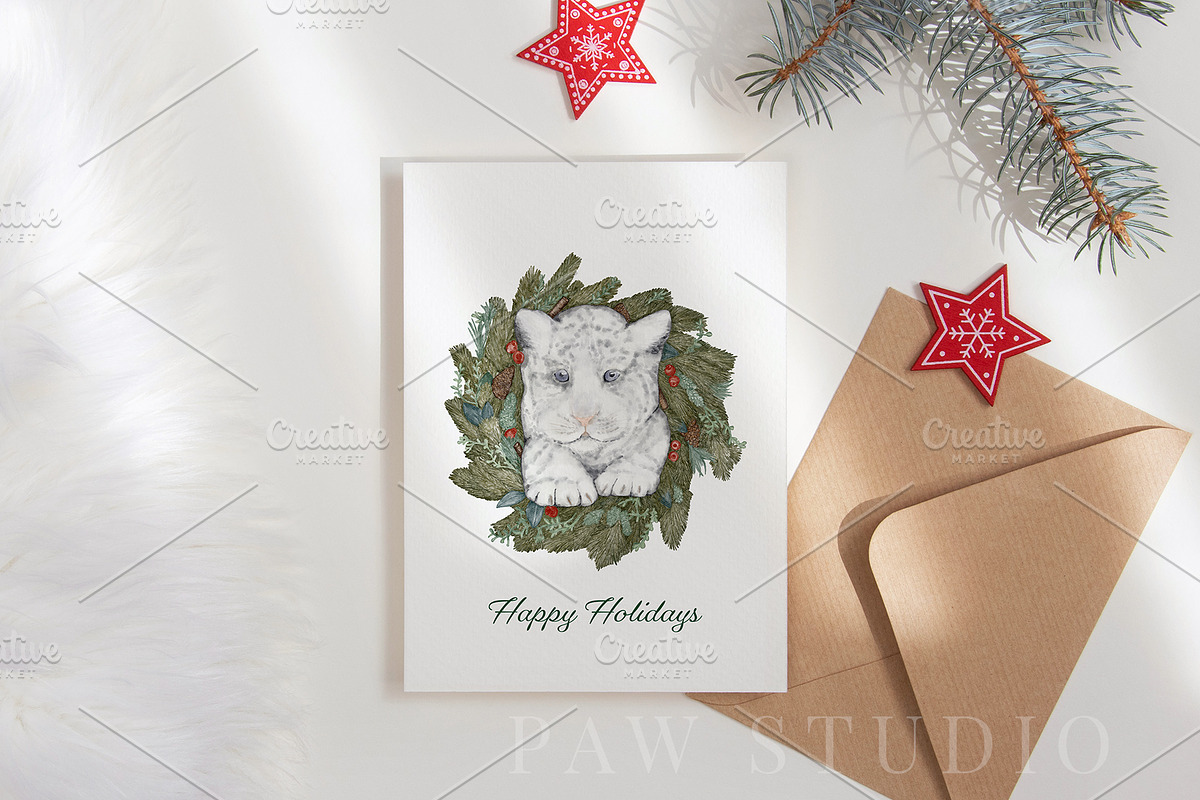 Tiger Christmas Wreath Watercolour, an Illustration by PawGraphic (Photo 5 of 12)