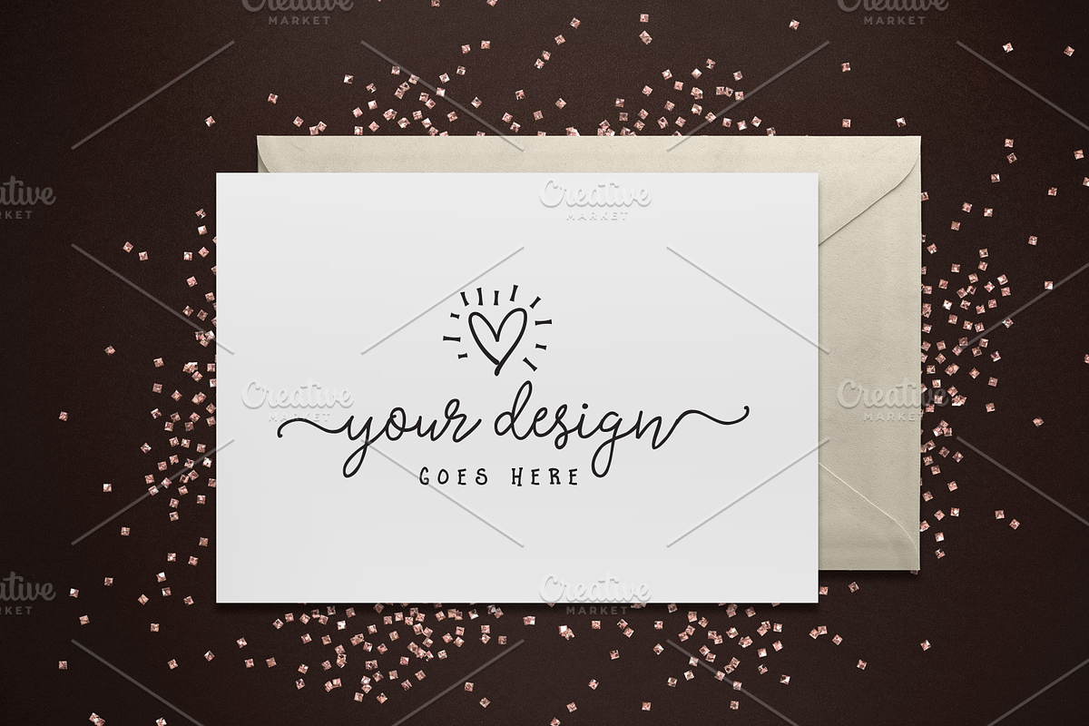 Glitter Greeting Card Mockup, a Print Template by Garlic Friday Design