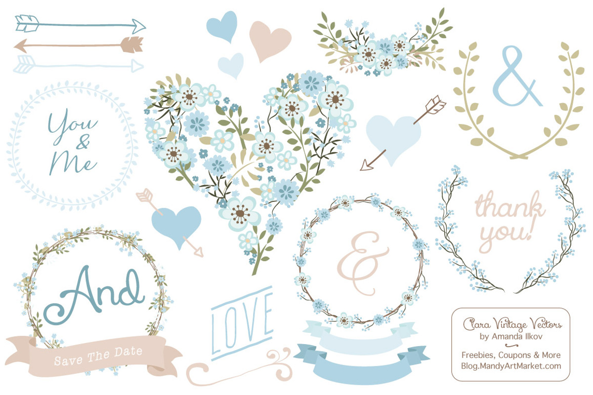 Soft Blue Vintage Vector Flowers, an Illustration by Amanda Ilkov (Photo 1 of 4)