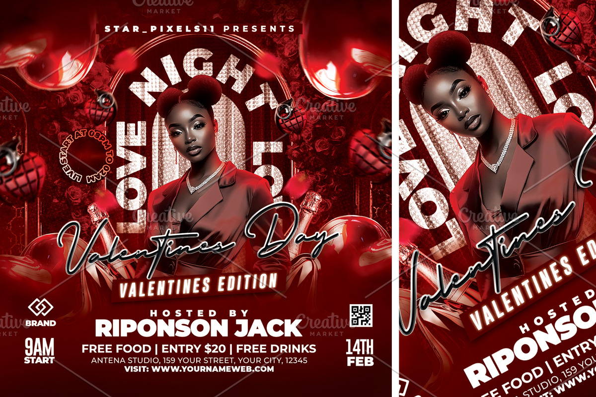 Valentines Flyer Red Romantic Event, a Flyer Template by StarPixles11 (Photo 3 of 3)