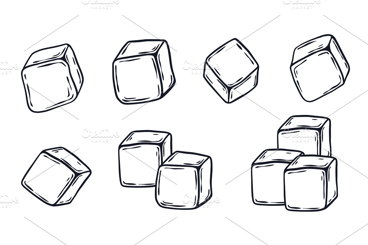 Ice cubes illustration set in doodle, an Object Illustration by Tati_Kli