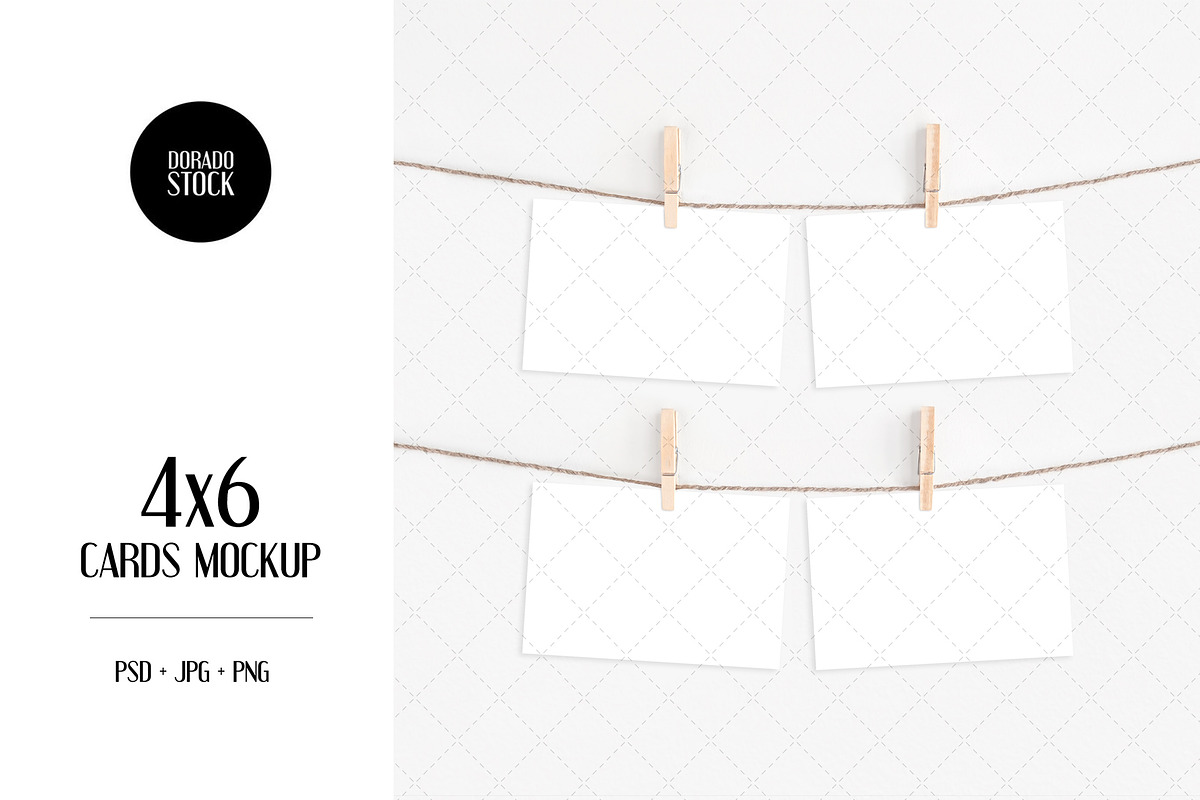 4x6 cards mockup with clothespins, a Print Template by Dorado Stock (Photo 1 of 3)