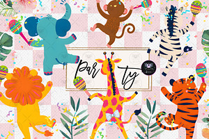 Safari Summer Party Clipart, an Animal Illustration by BigCakeBee