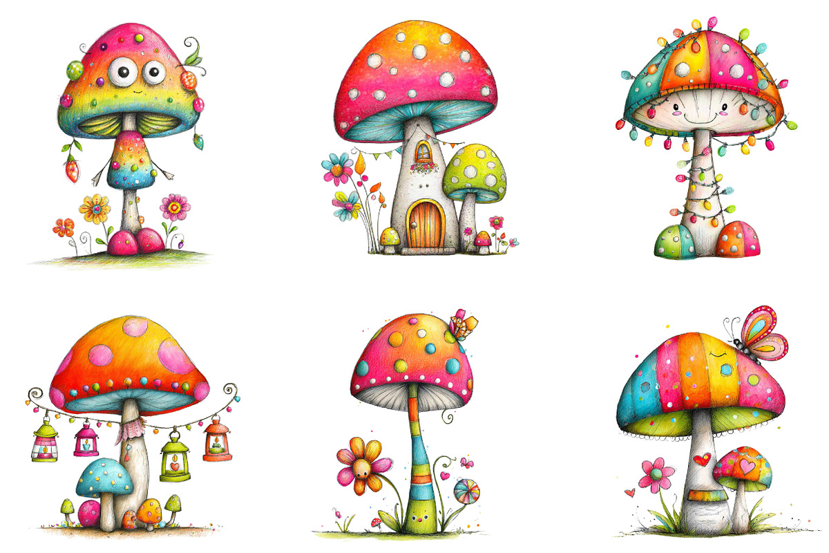 Whimsical Mushroom Clipart Bundle, an Illustration by designcity5 (Photo 4 of 5)