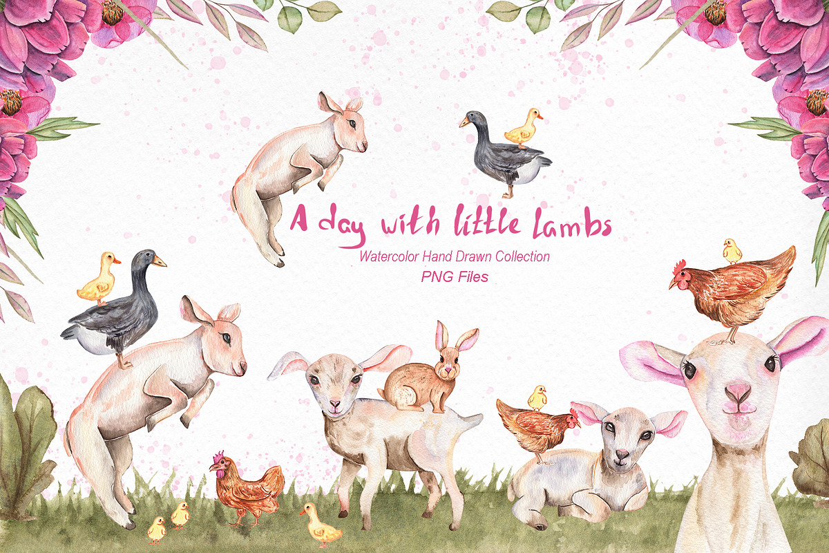 Watercolor Day with little Lambs, an Illustration by TanataDesign (Photo 2 of 11)