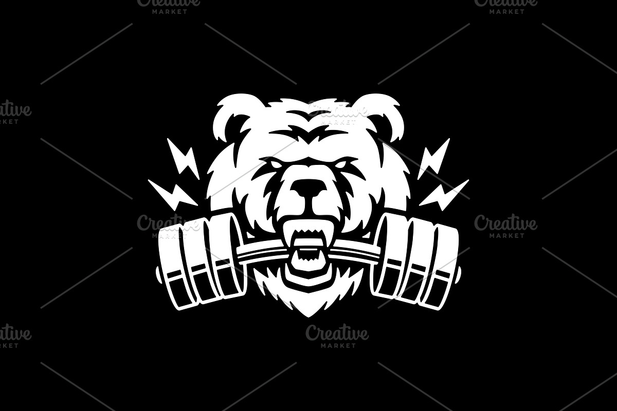 bear gym fitness mouth dumbbell logo, a Branding & Logo Template by VASTARD STUDIO