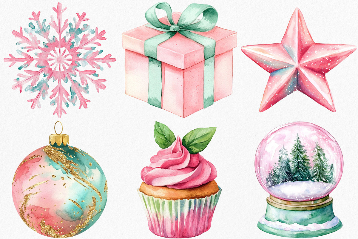 Watercolor Mint & Pink Christmas, an Illustration by Canvas Craft (Photo 3 of 7)