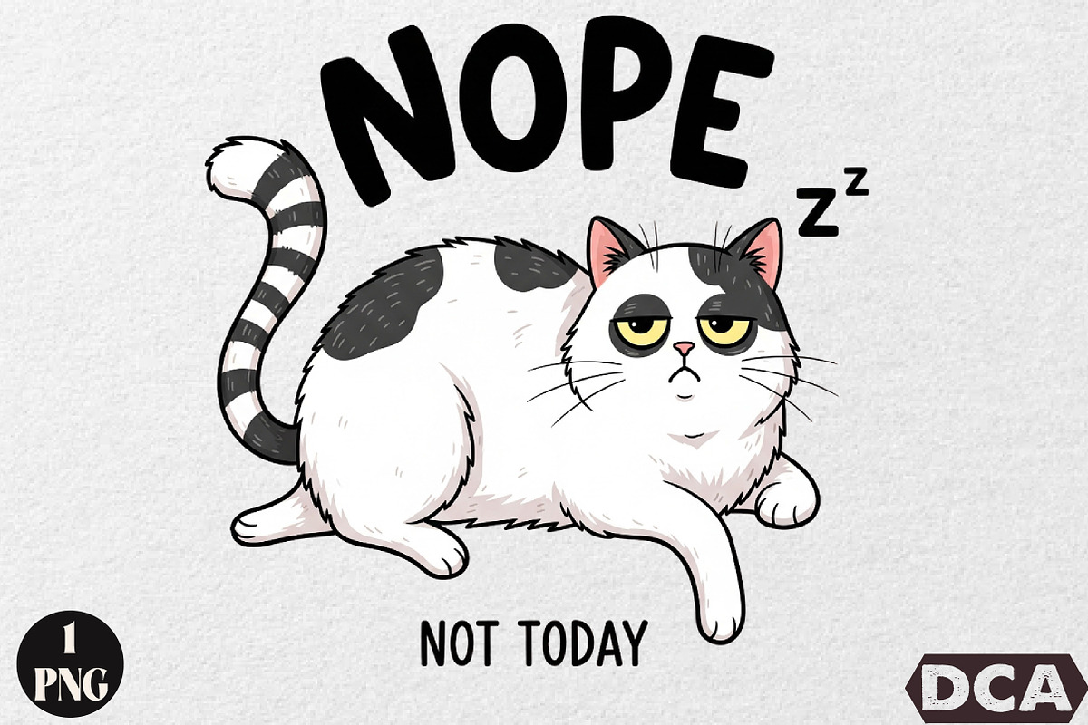 Funny Cat Design, Nope Not Today Cat, an Illustration by DreamCafeArt (Photo 1 of 6)