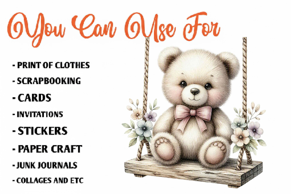 Watercolor Teddy Bear Clipart, a Seasonal Illustration by CreationArt (Photo 5 of 7)