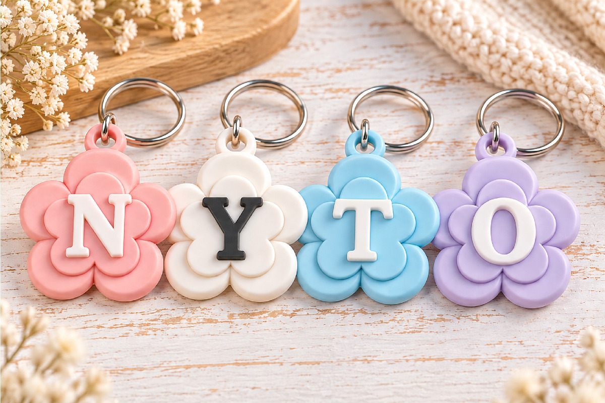 Alphabet Flower Initial Keychain STL, an Object 3D Model by Layerology (Photo 3 of 6)