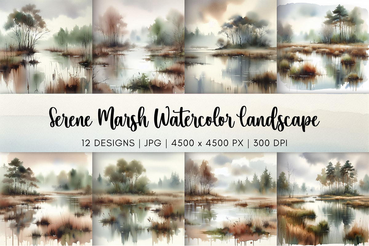 Serene Marsh Watercolor Landscape, a Decorative Illustration by Flourish Spark (Photo 1 of 4)