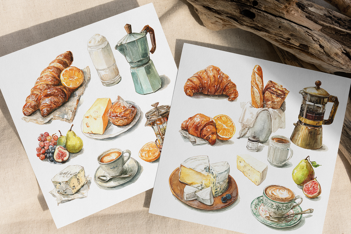 Watercolor French Breakfast Clipart, a Decorative Illustration by ThaismotaCreativeCo (Photo 6 of 12)
