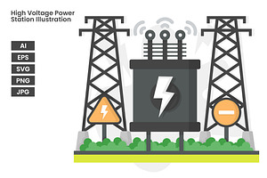 High Voltage Power Station, a Technology Illustration by erifqizeicon