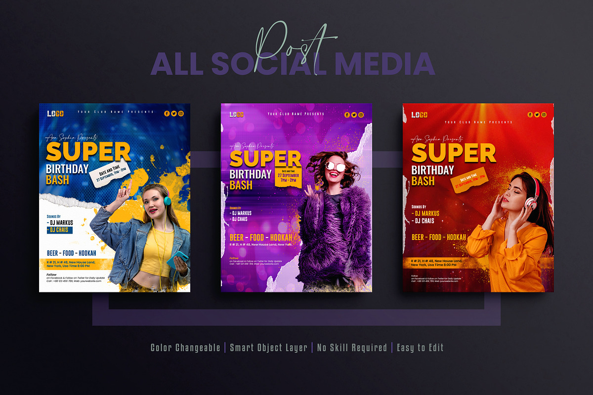 Birthday Bash Social Media Post Set, a Social Media Template by Creative_View (Photo 6 of 8)