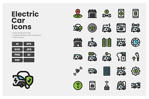 Electric Car Icons Pack, a Duotone Icon by erifqizeicon