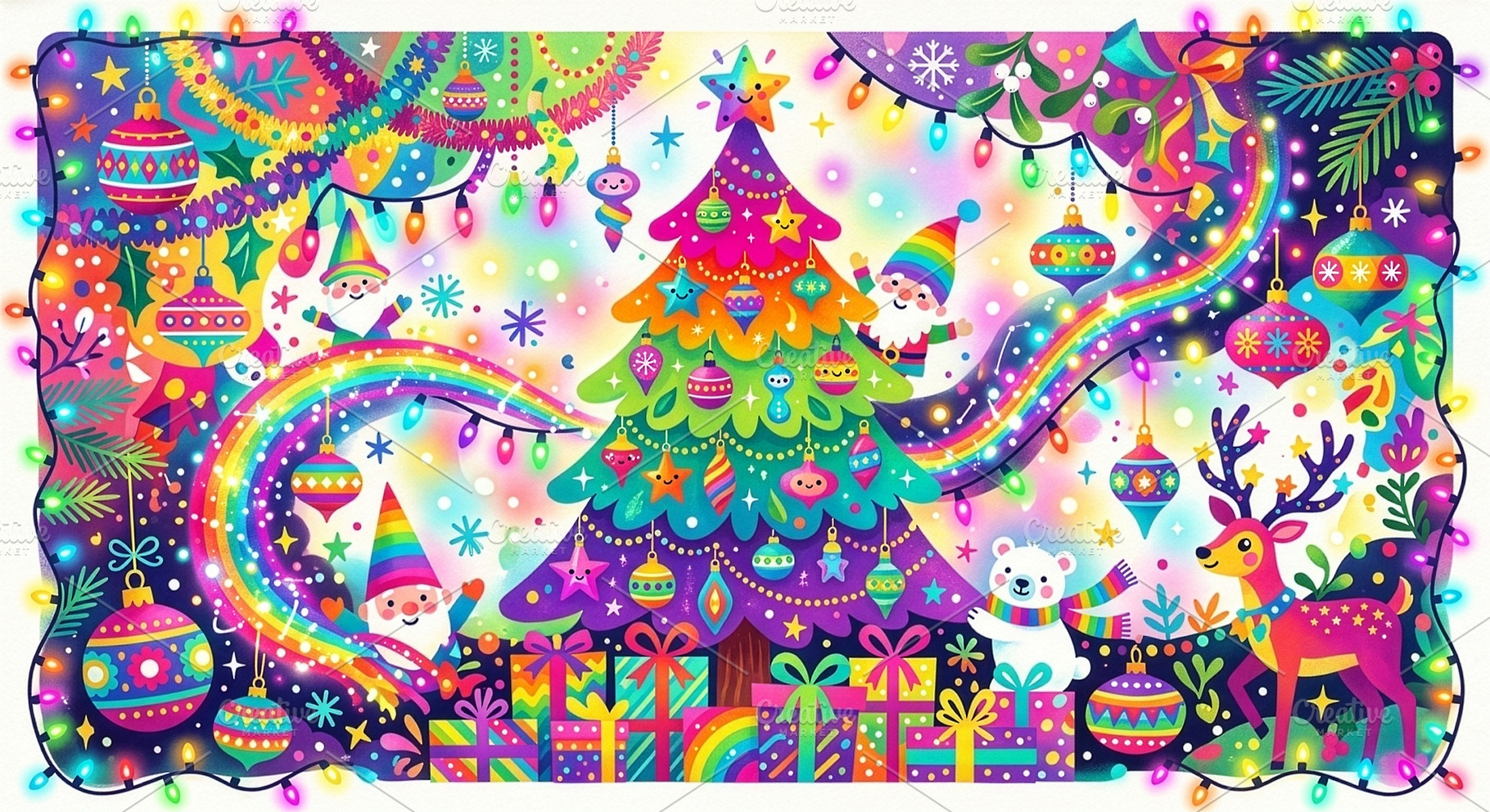 Colorful psychedelic christmas illus, a Holiday Photo by Imaginarium
