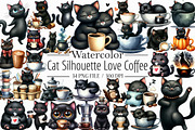 Cat Silhouette Love Coffee Clipart, an Illustration by Libby Wishes (Thumbnail 1 of 12)
