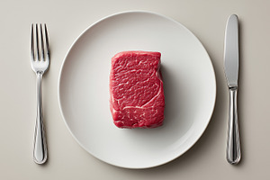 Raw piece of beef steak on a plate, a Food & Drink Photo by MistyDay