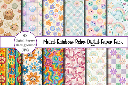 Muted Rainbow Retro Digital Paper