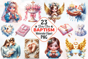 Baby Girl Baptism Watercolor Clipart, an Illustration by RobertsArt