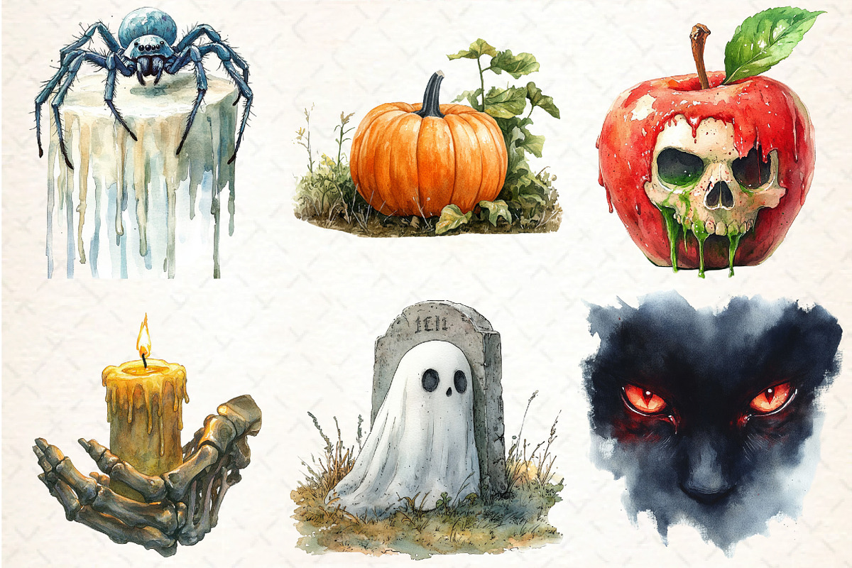 Watercolor Halloween Clipart, Spooky, an Illustration by DreamCafeArt (Photo 2 of 7)