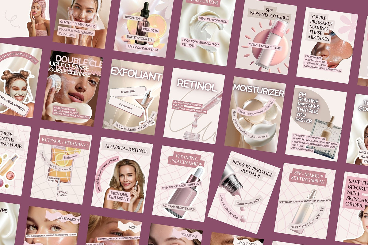 Skincare Canva Instagram Carousel, a Social Media Template by MOAROShop (Photo 2 of 10)