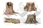 Tree Stump watercolor Clipart., a Decorative Illustration by NKTKNS (Thumbnail 4 of 5)