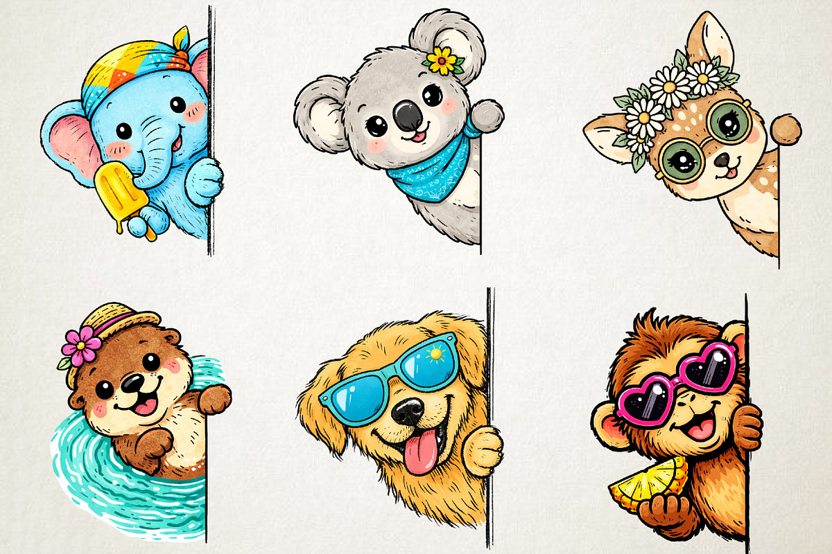 Summer Peeking Animals Sublimation, an Illustration by RobertsArt (Photo 4 of 5)