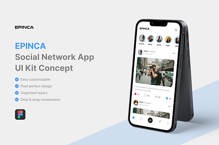 EPINCA - Social Network App UI Kit, an UI Kit Template by iDoodle Studio