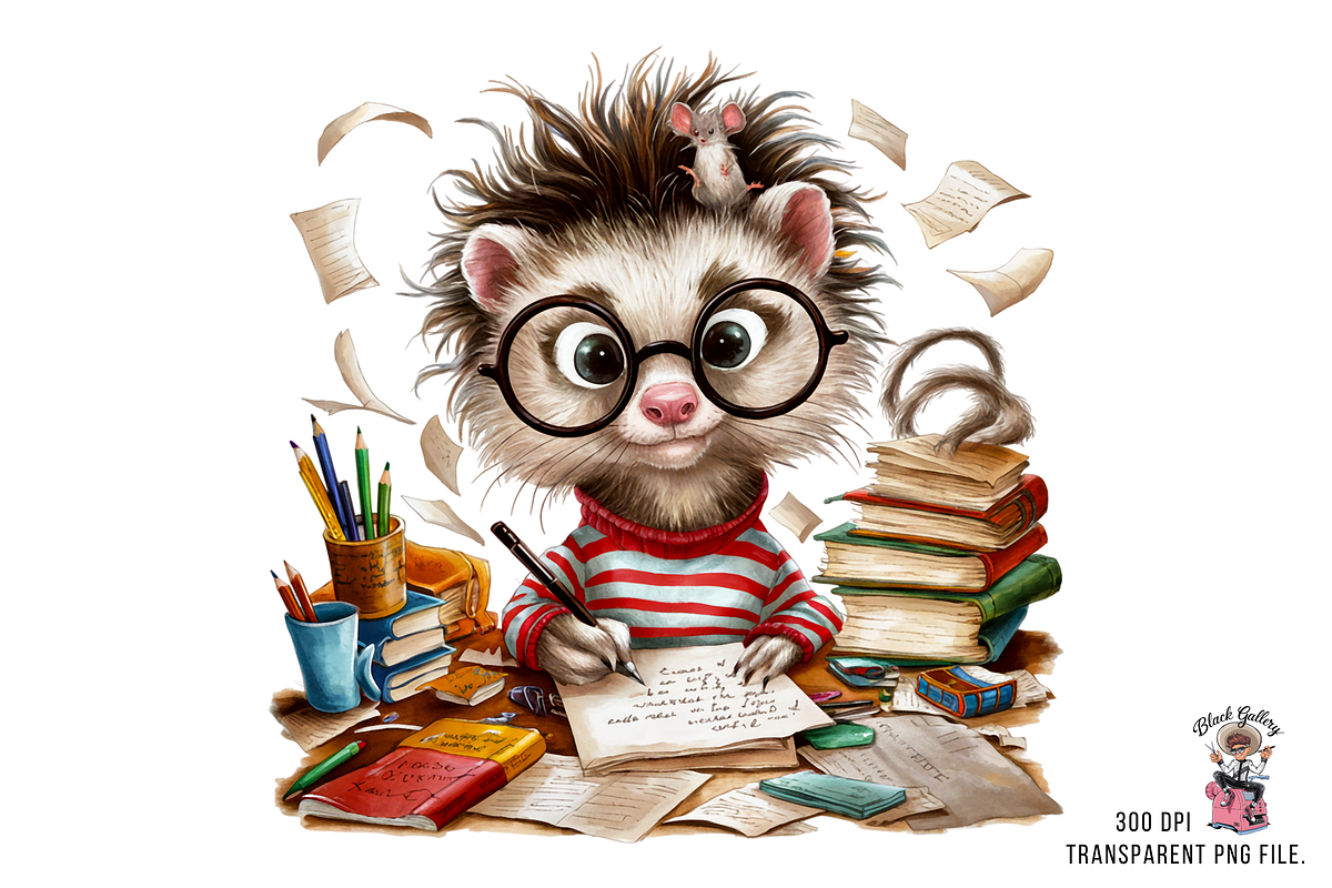 Cute Ferret with Books PNG Bundle, a Graphic by Clipart Bloom (Photo 6 of 12)