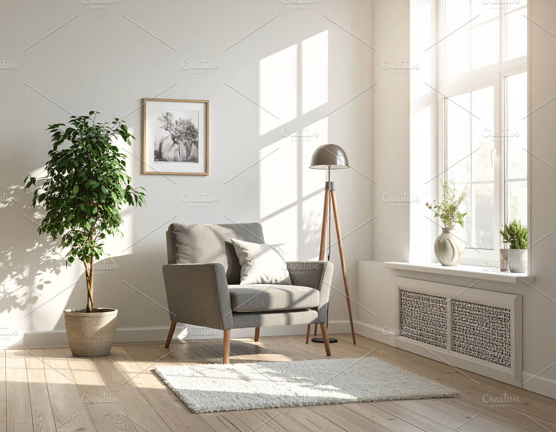 Cozy living room bathed in natural window light, an Architecture Photo by DanFLCreativo