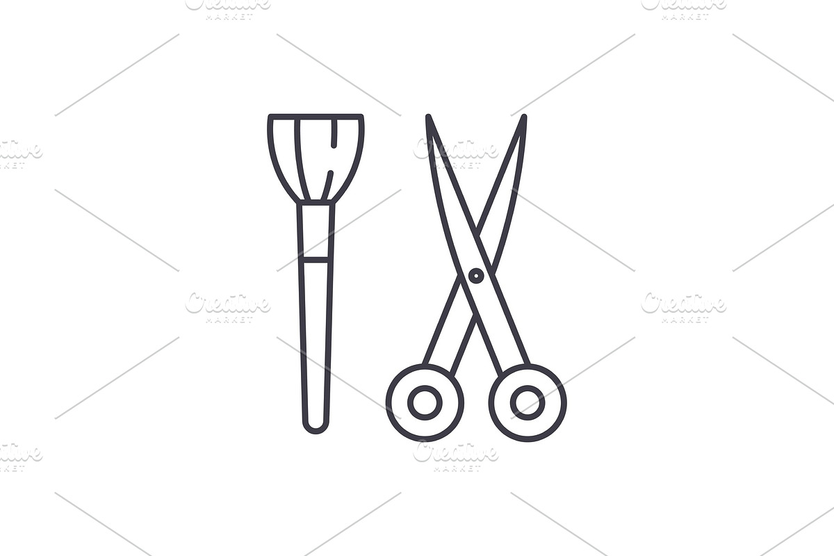 Scissors and visagiste brush line, a Work Illustration by urban icon