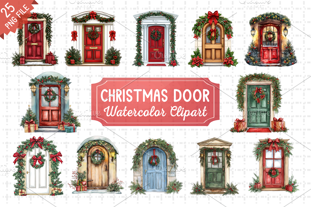 Christmas Door Watercolor Bundle PNG, an Illustration by RaiihanCrafts