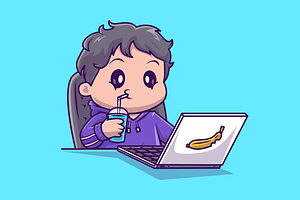 Cute Boy Watching Movie Cartoon, a Person Illustration by Catalyst Labs