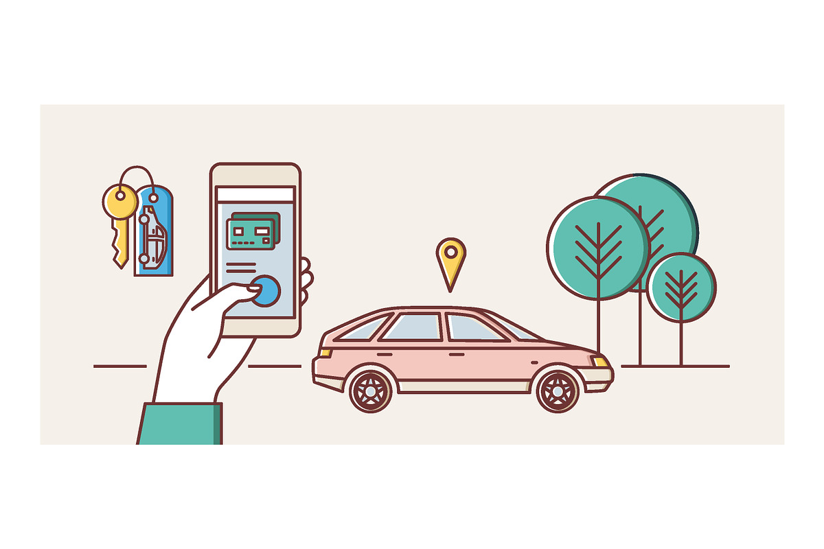 Car sharing line art banner, a Transportation Illustration by Good Studio (Photo 4 of 4)